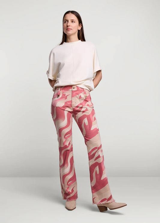 Flared Pants with Print - Rosa / Beige - Summum