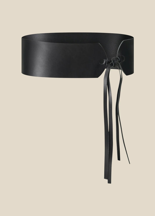 Wide Leather Waist Belt - Black