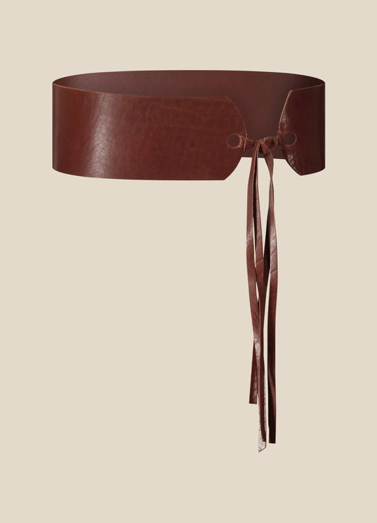 Wide Leather Waist Belt - Brown