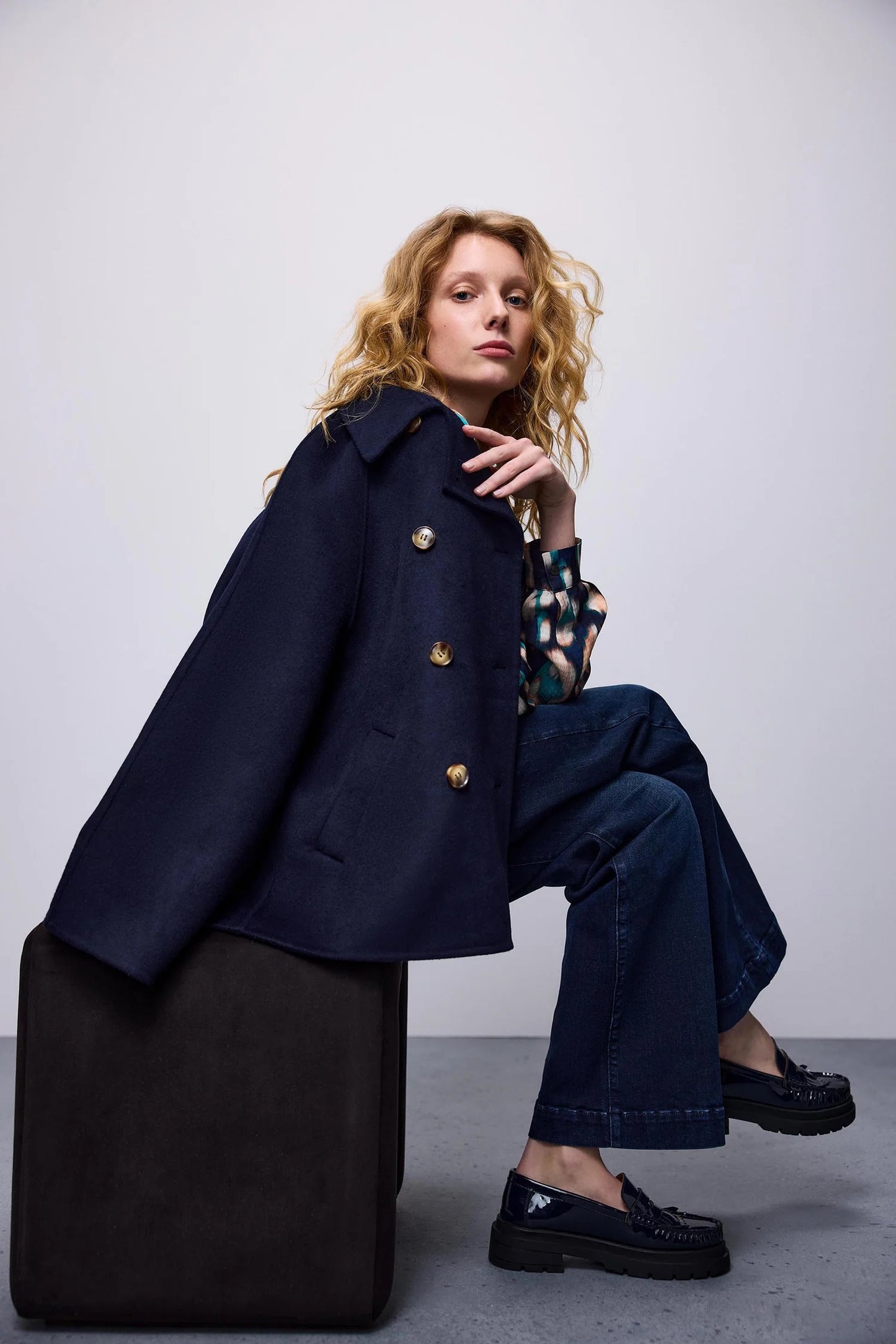 Classic Short Wool Coat - Midnight Blue - Summum