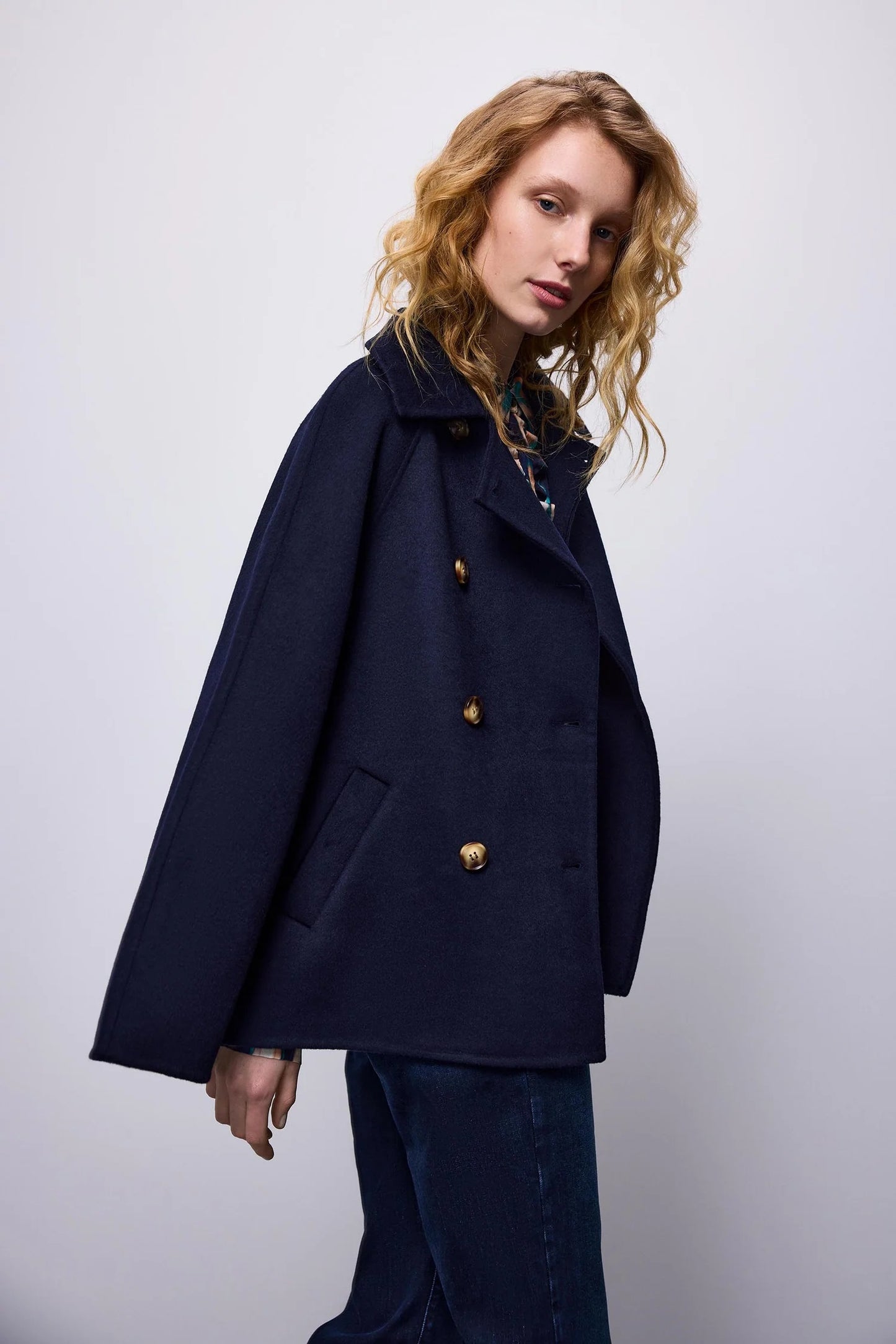 Classic Short Wool Coat - Midnight Blue - Summum