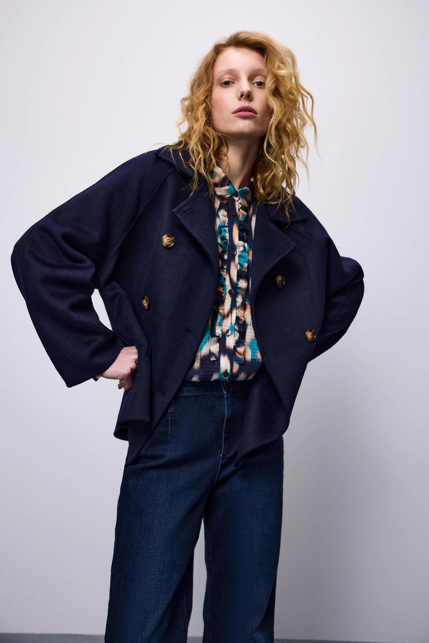 Classic Short Wool Coat - Midnight Blue - Summum