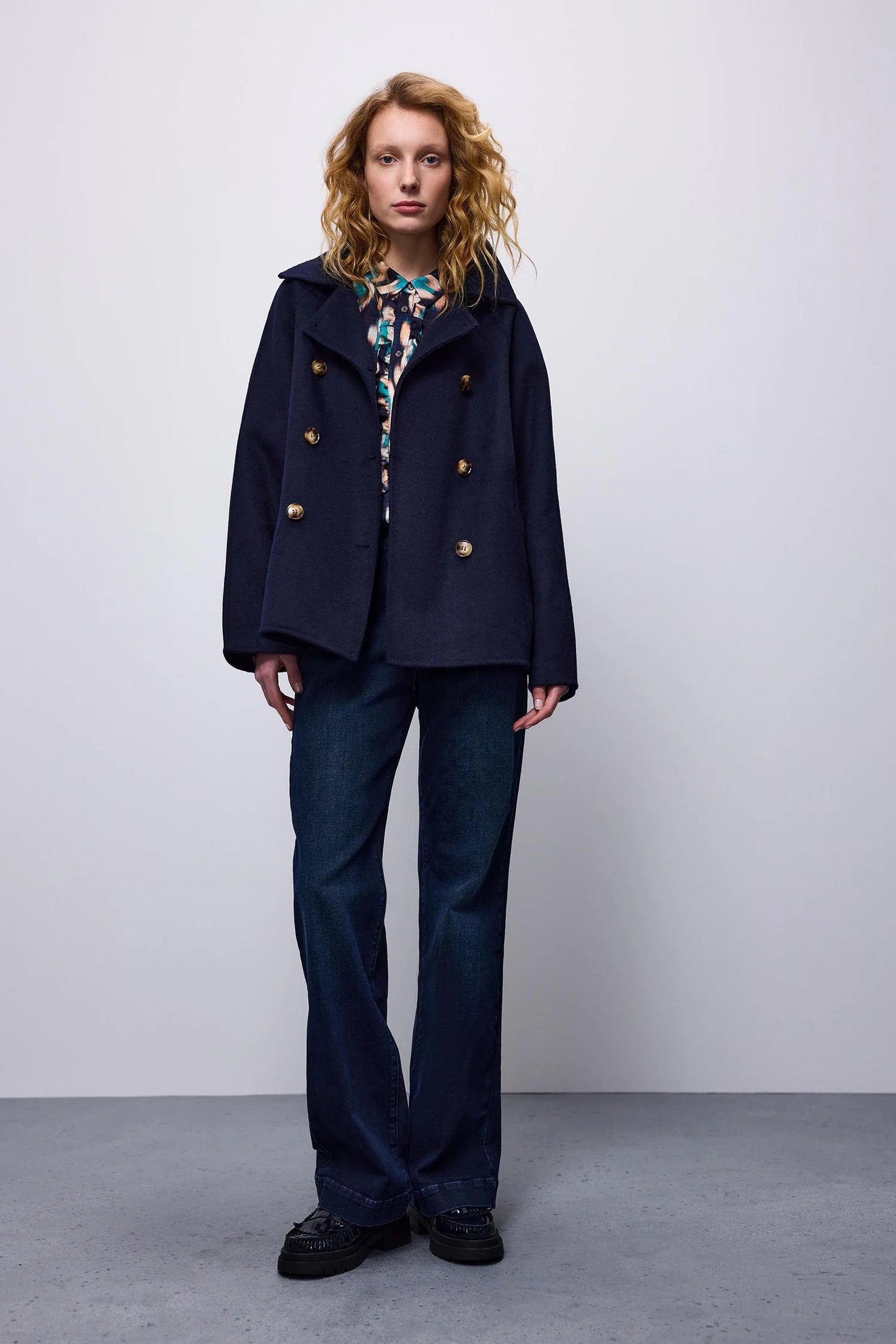 Classic Short Wool Coat - Midnight Blue - Summum