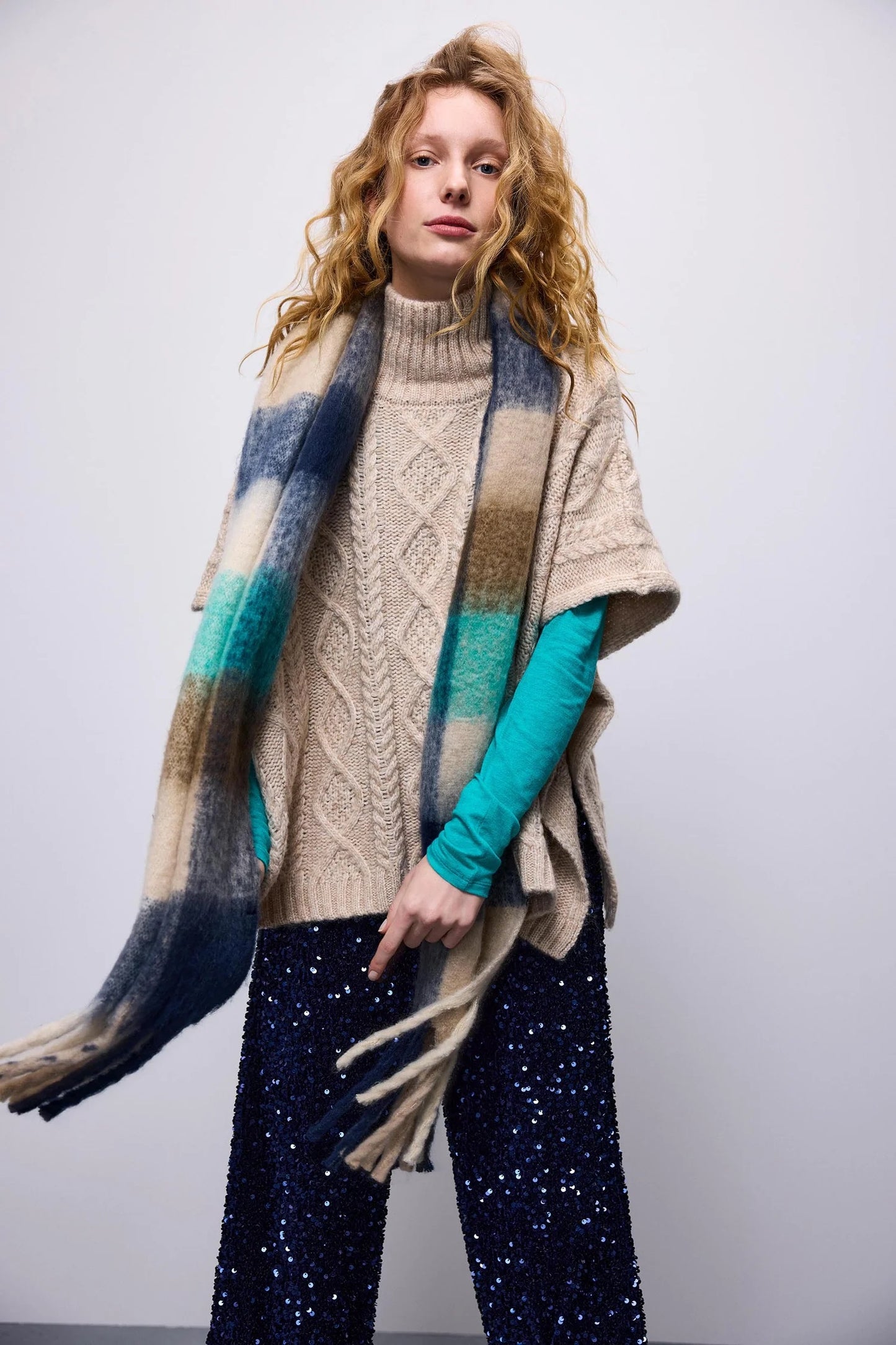 Poncho with Turtleneck - Ivory - Summum