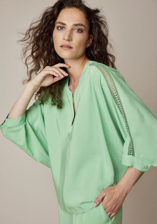 Blouse with Lace trim - Soft Emerald